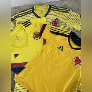 Lot of 3 Columbia Adidas National Soccer Jerseys. Kids/womans World Cup